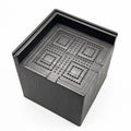 Four black plastic bed foot mats for furniture height adjustment and floor protection