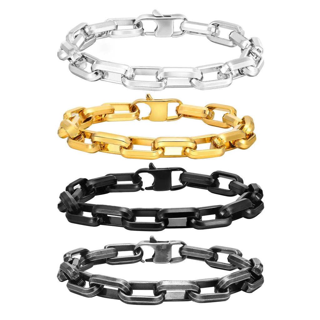 Men's titanium steel bracelet with square chain links in black, gold, retro or steel colours