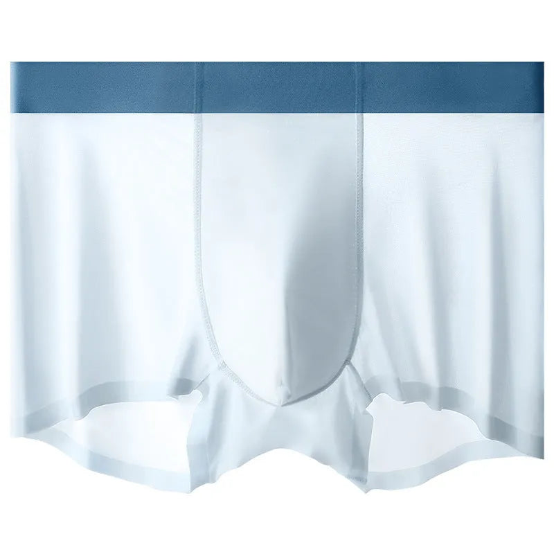 Men's bean green Ice Silk shorts with mid-waist fit and seamless design on a neutral background.