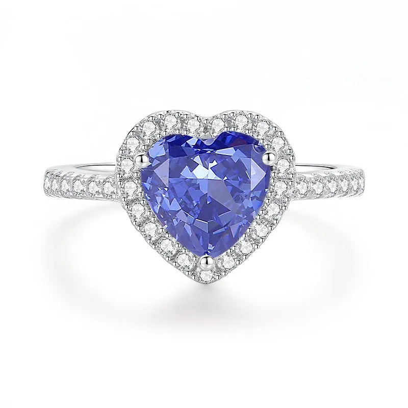 925 sterling silver heart ring with a faceted ice flower cut zircon stone.