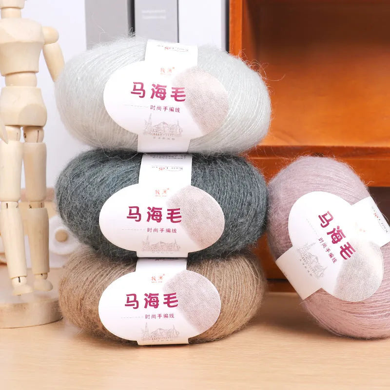 Mohair wool ball for DIY scarf knitting kit with Inverness thread in multiple colour options