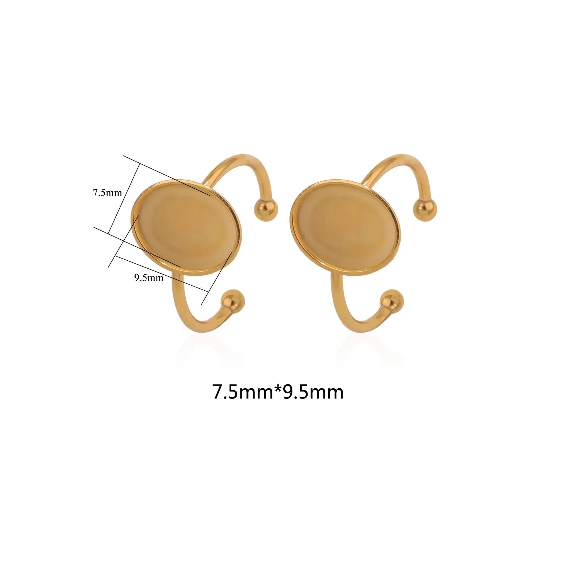 Golden electroplated stainless steel ring settings in various shapes and sizes with ring holder for DIY jewellery