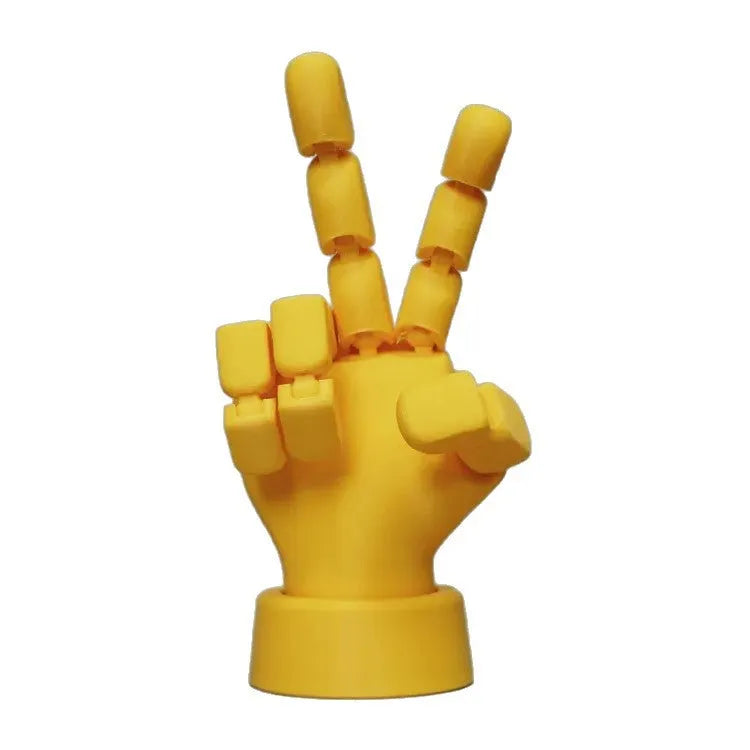 Yellow American-style hand ornaments with movable joints, PLA material, 5×5.38×7.5 cm dimensions