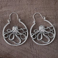 Vintage style octopus drop earrings in antique silver colour with detailed tentacle design