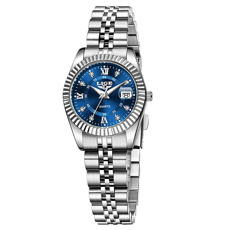 Women's waterproof quartz fashion watch with 10mm thickness in gold, silver, and metallic colour variations