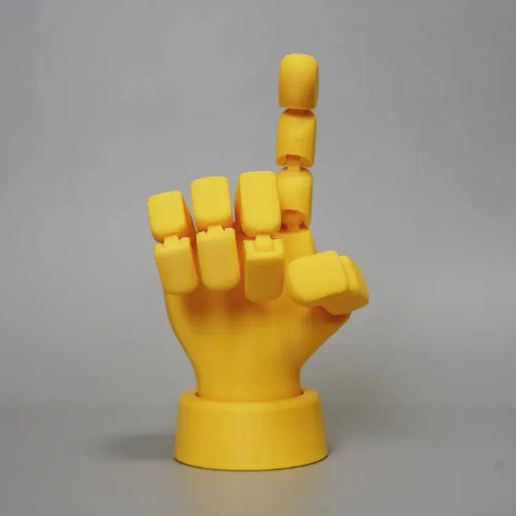 Yellow American-style hand ornaments with movable joints, PLA material, 5×5.38×7.5 cm dimensions