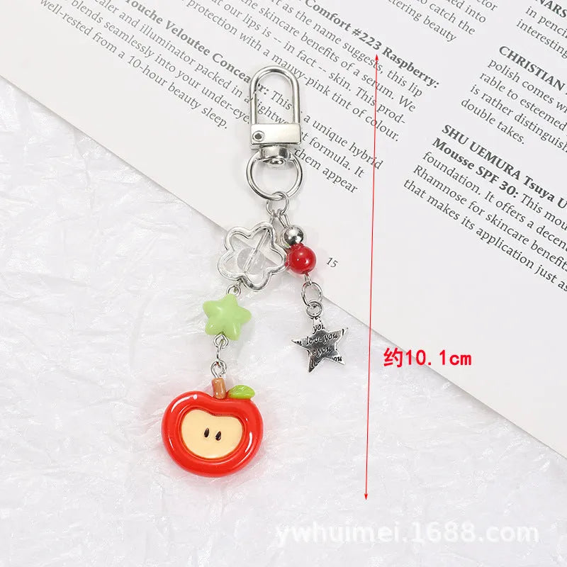 Half-handmade fruit pattern mobile phone earphone bag pendant keychain with apple and strawberry designs