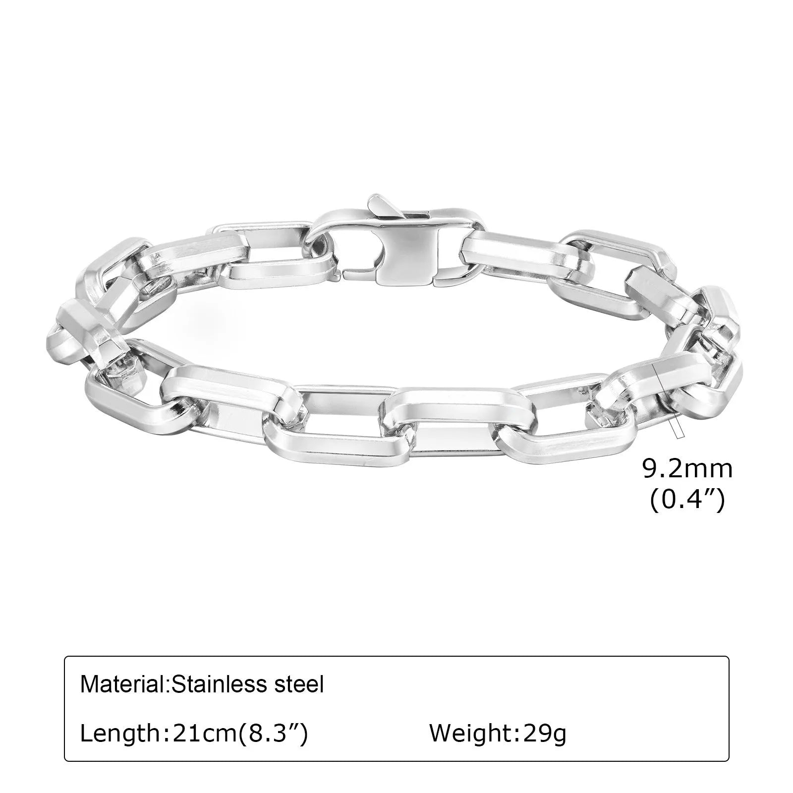 Men's titanium steel bracelet with square chain links in black, gold, retro or steel colours