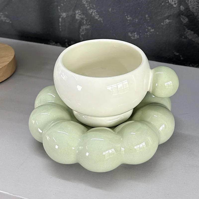 Nordic style ceramic coffee set with 250ml cup and matching dish in solid colour