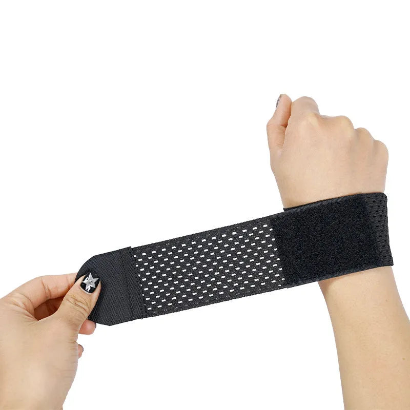 Breathable athletic wristguards in pink, black, and grey colours with elastic wrist support