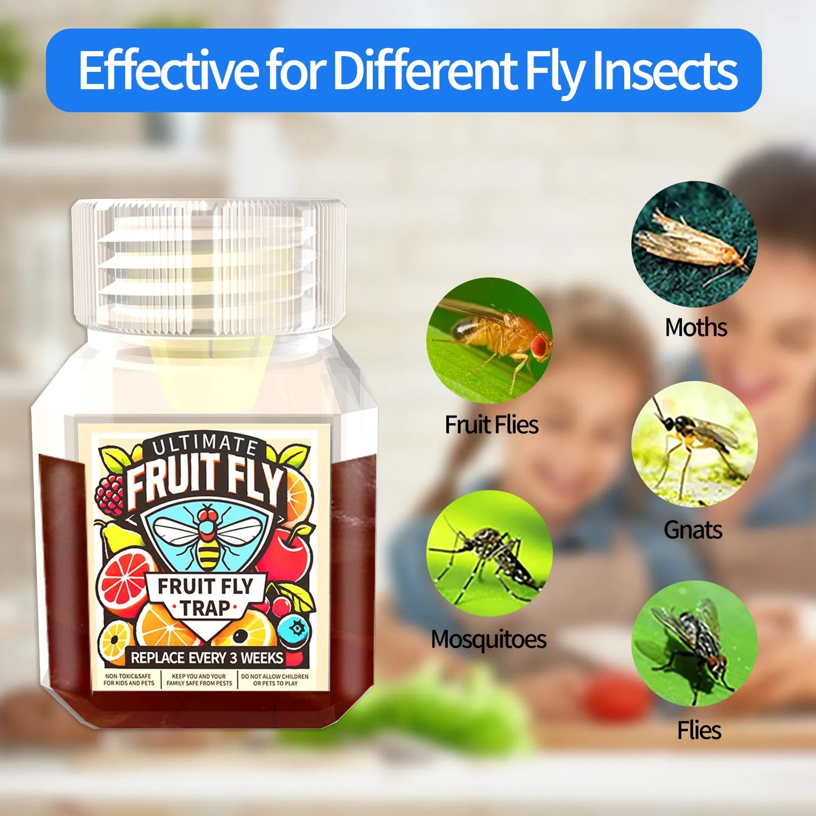 Fruit fly bait liquid bottle for SK003 traps with funnel options
