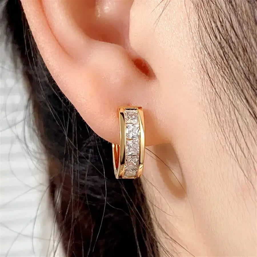 Geometric copper drop earrings with quadrilateral design in gold and silver colour options