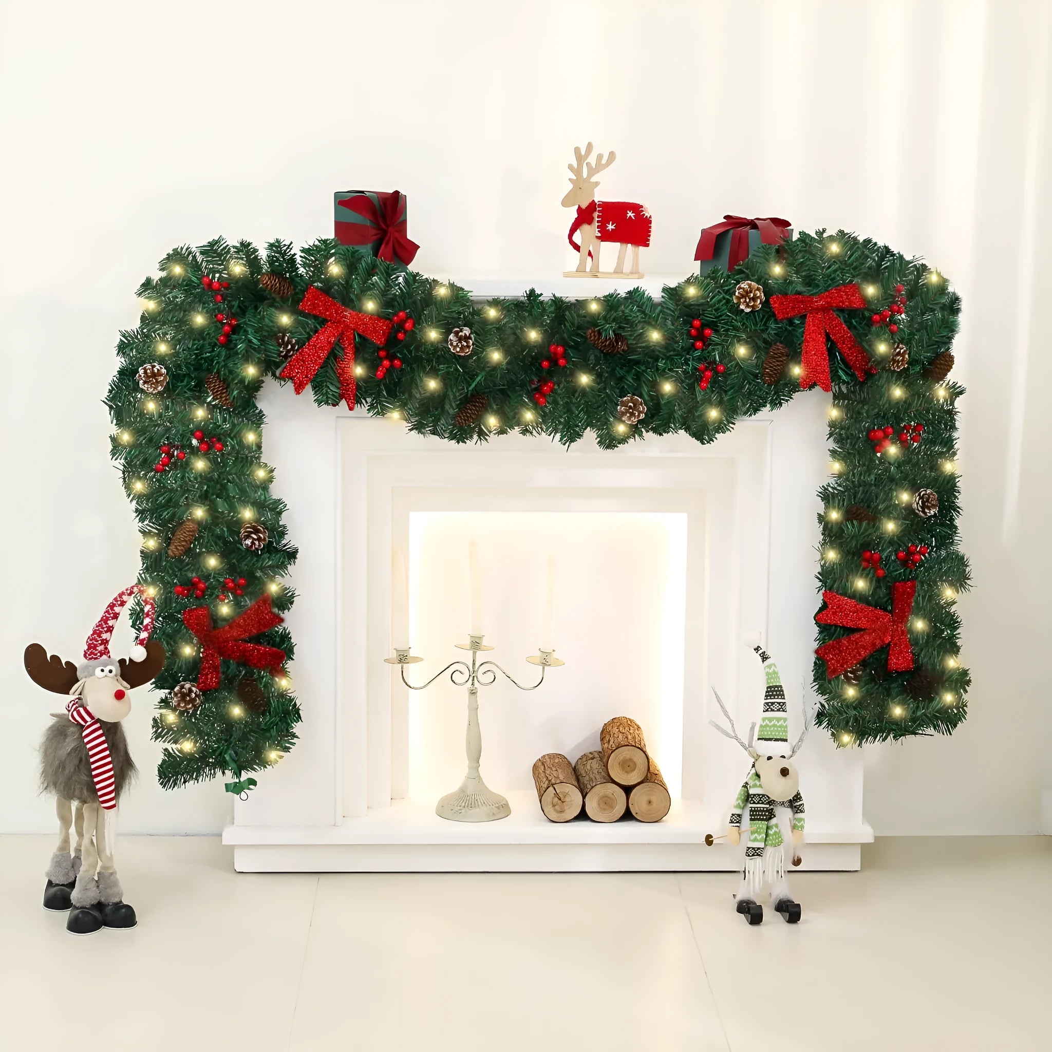 Christmas rattan decorative cane with pine cone bow in European style design