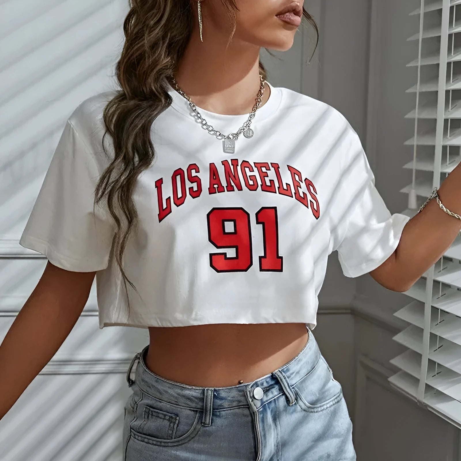 Personalised English letters cotton summer t-shirt with exposed navel design in black or white colours
