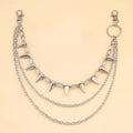 Silver metal double-layer pants chain with rivet detailing measuring 115cm length