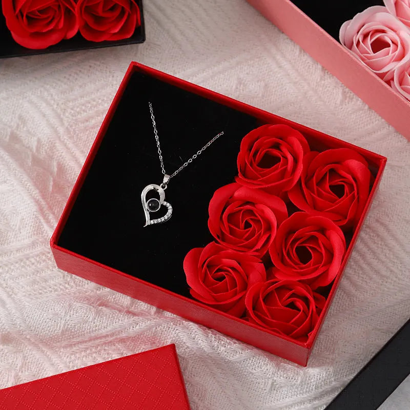 Korean style soap rose gift set with six flowers in presentation box