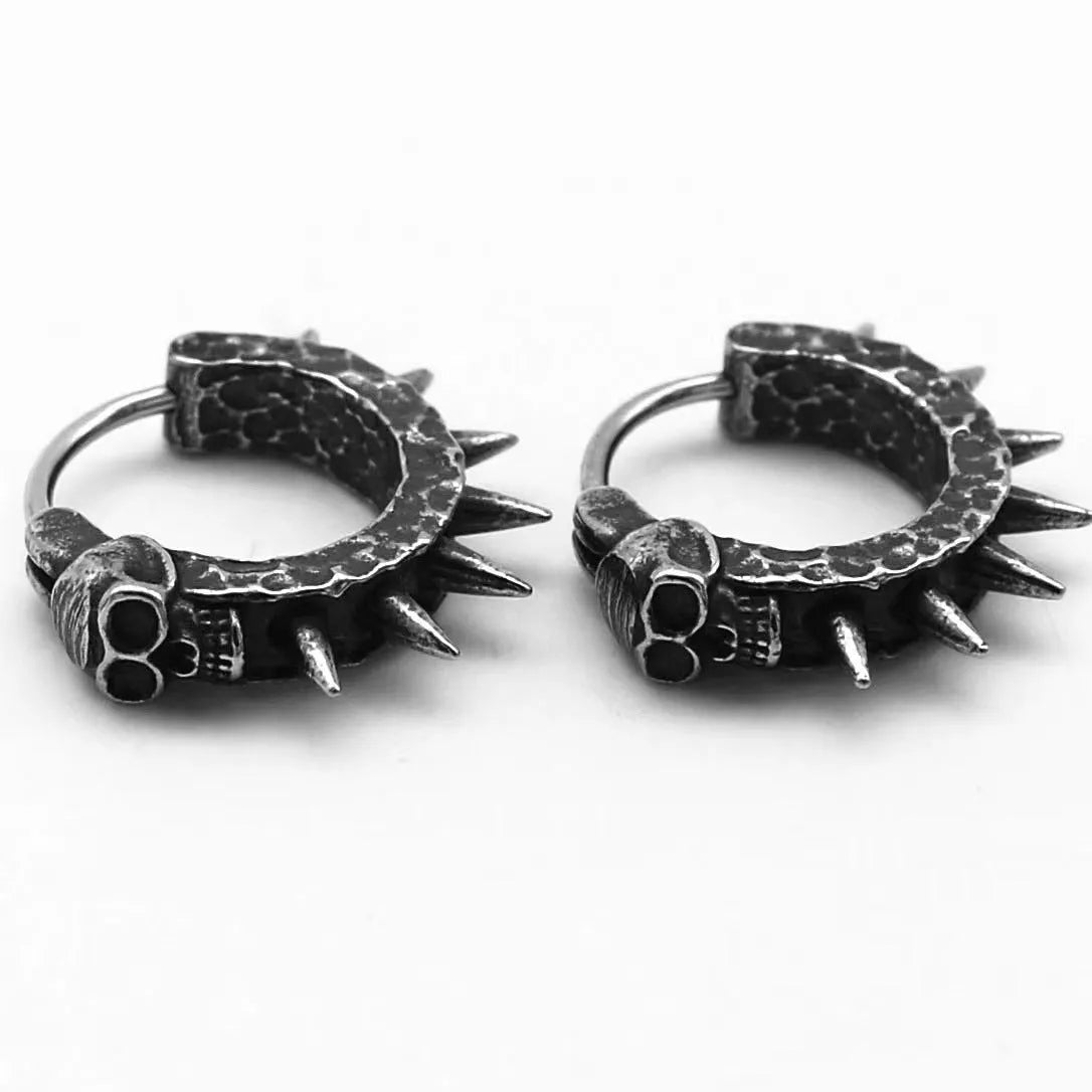 Black retro geometric motorcycle-themed punk earrings with copper-coloured alloy construction