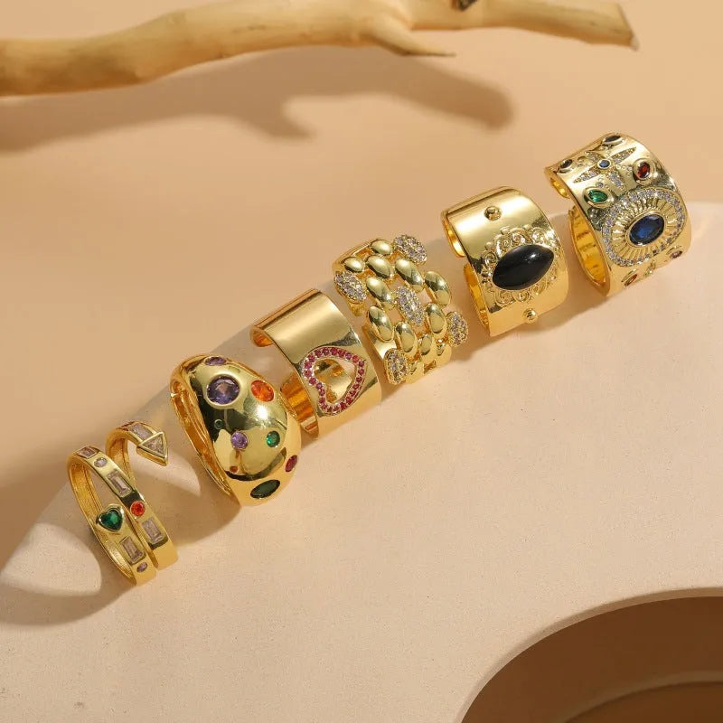 Geometric copper ring with Chinese style design and electroplated finish in horse eye black colour