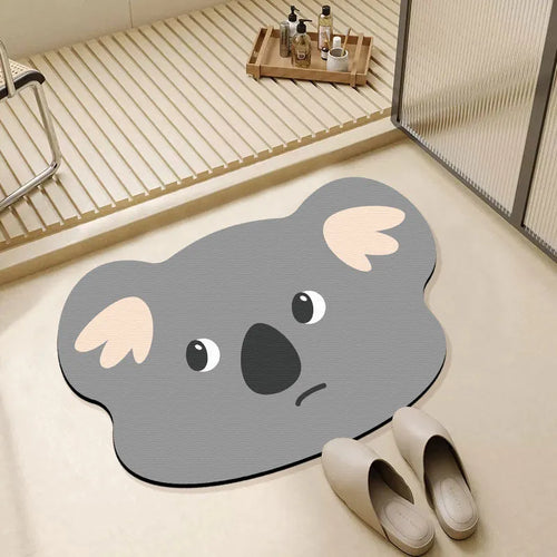 Cartoon animal diatomaceous earth absorbent non-slip bathroom mat in alien shape.