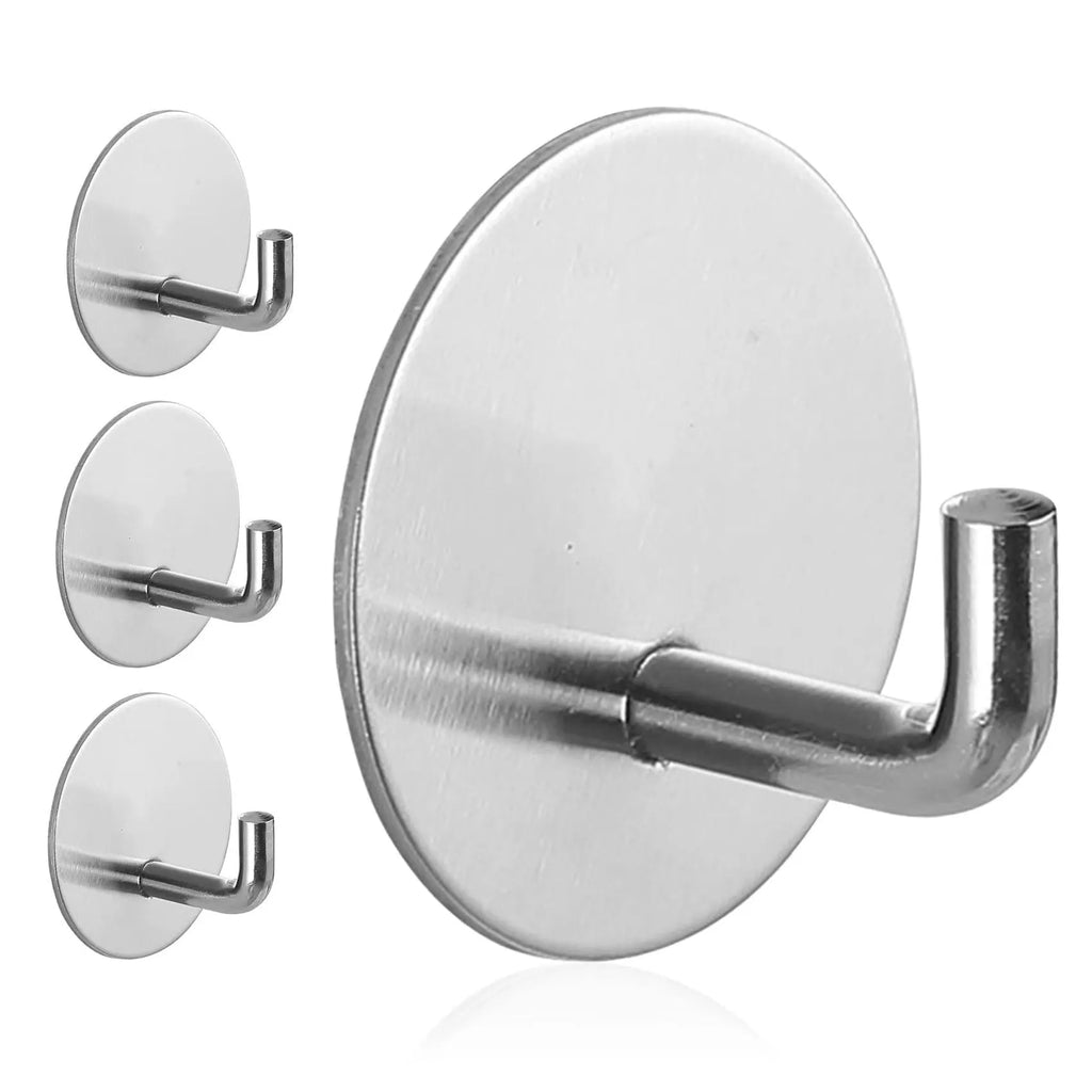 Round stainless steel self-adhesive hook with 3kg load capacity for bathroom and kitchen use