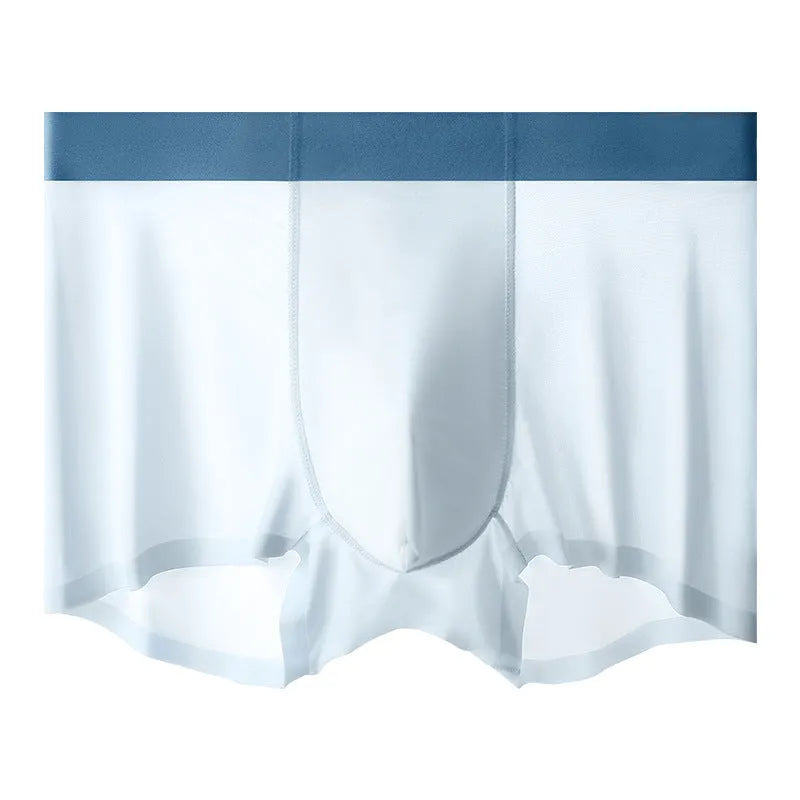 Men's bean green Ice Silk shorts with mid-waist fit and seamless design on a neutral background.