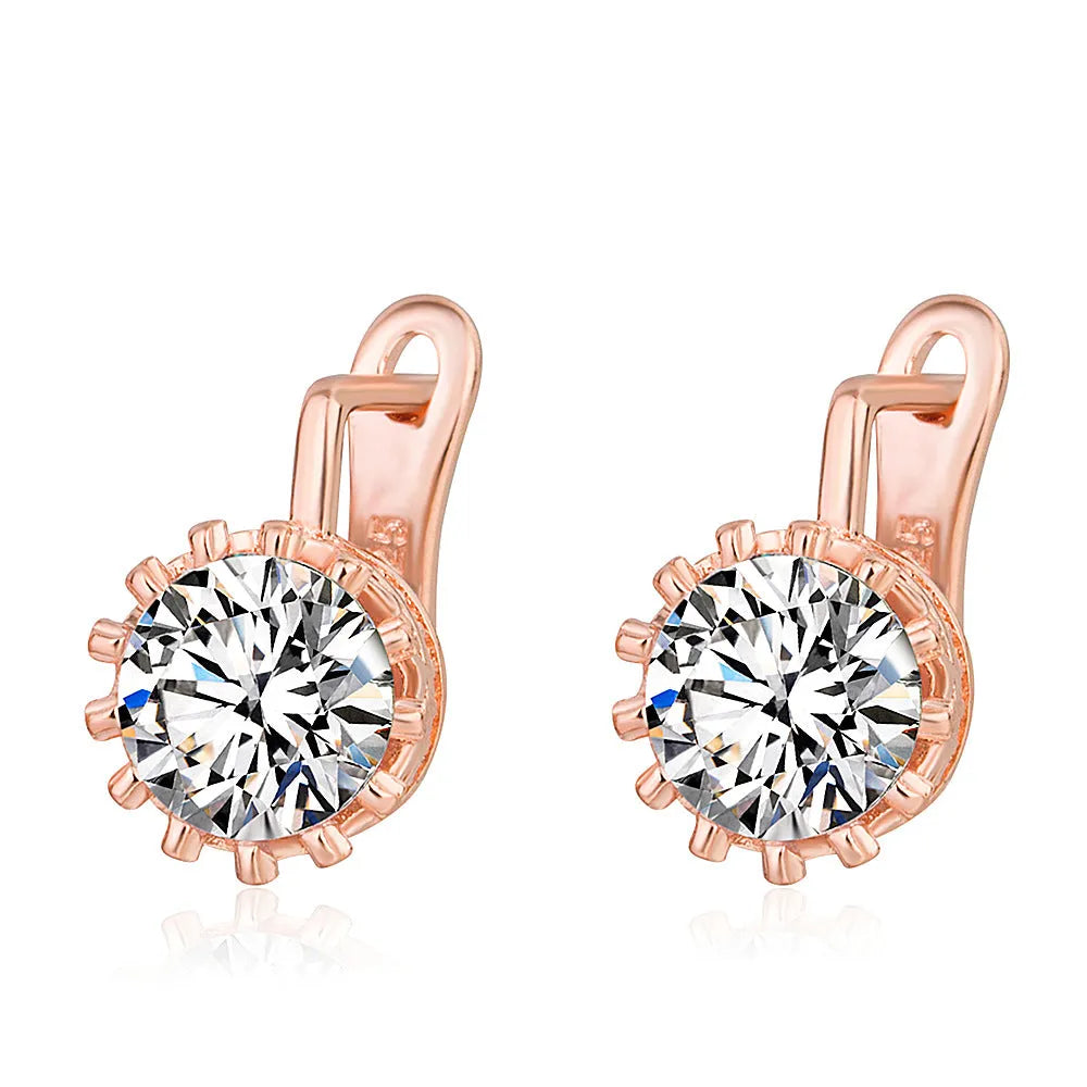 Korean retro crown ear clip earrings in rose gold or white gold colour with diamond detail