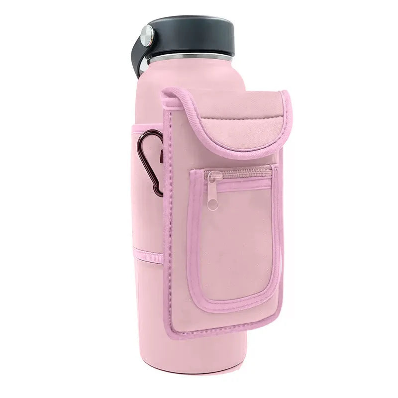 Fabric magnetic cup sleeve for water bottles in various colours including black, grey, pink, and blue