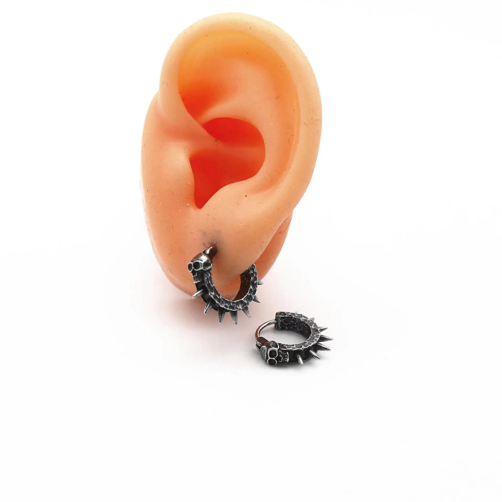 Black retro geometric motorcycle-themed punk earrings with copper-coloured alloy construction