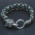 Stainless steel wolf head bracelet with Chinese character luen pendant in camouflage colour