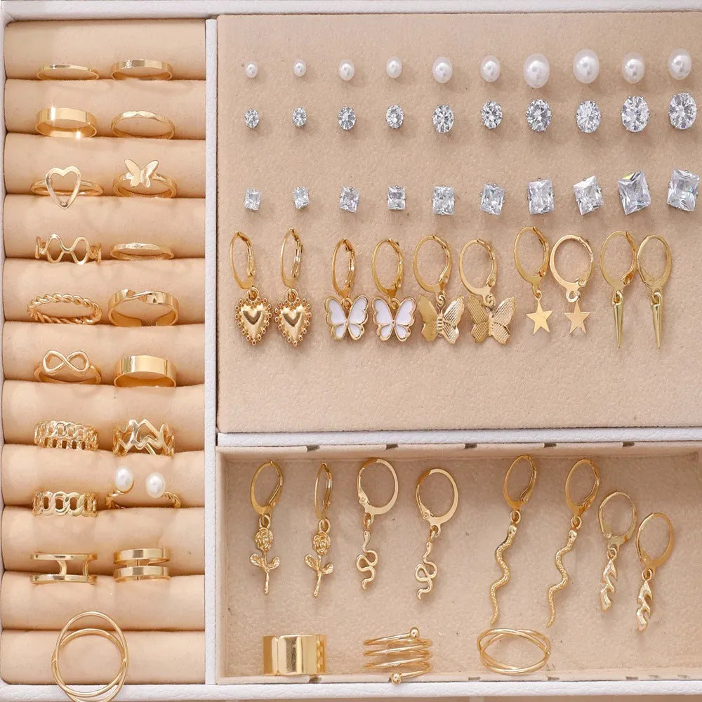 108-piece geometric pearl earrings set in gold and yellow electroplated alloy