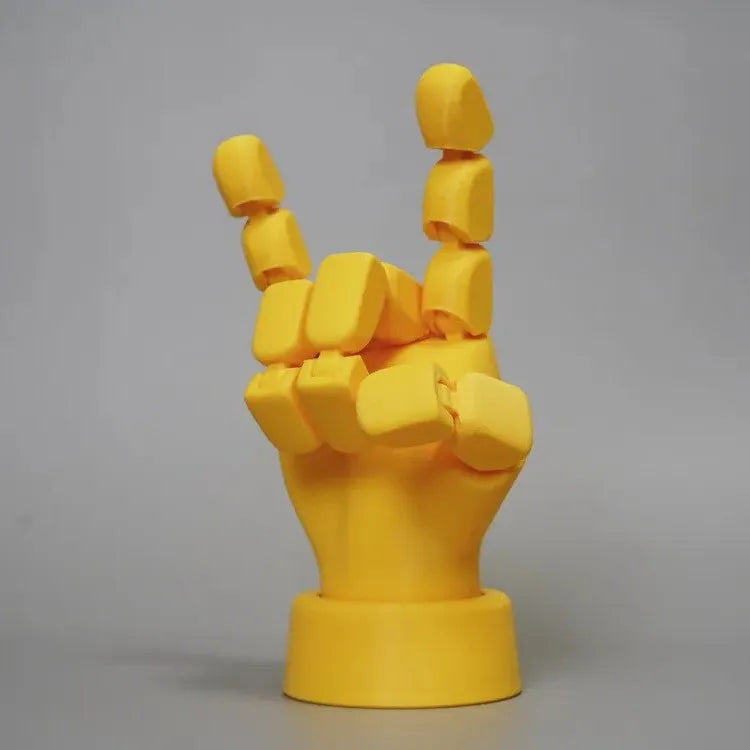 Yellow American-style hand ornaments with movable joints, PLA material, 5×5.38×7.5 cm dimensions
