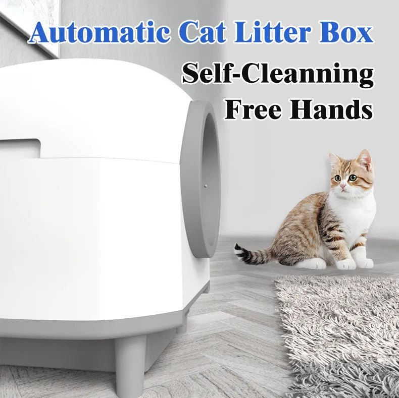 White automatic enclosed cat litter box with self-cleaning function for cats 1-10kg