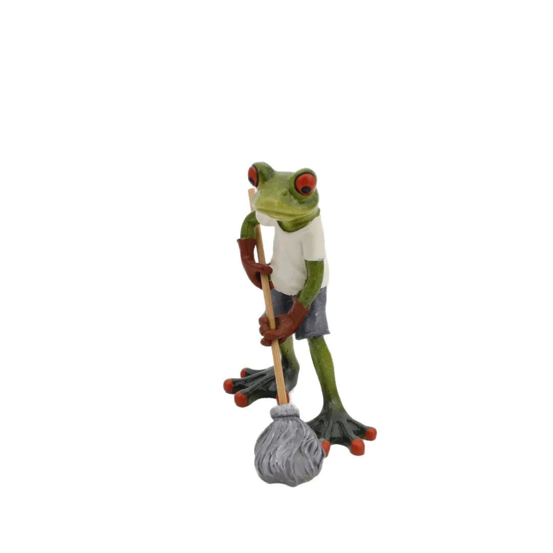 Pastoral style synthetic resin frog figurine for home shelf decoration