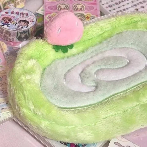 Velvet Swiss roll cake design pencil case in Korean style