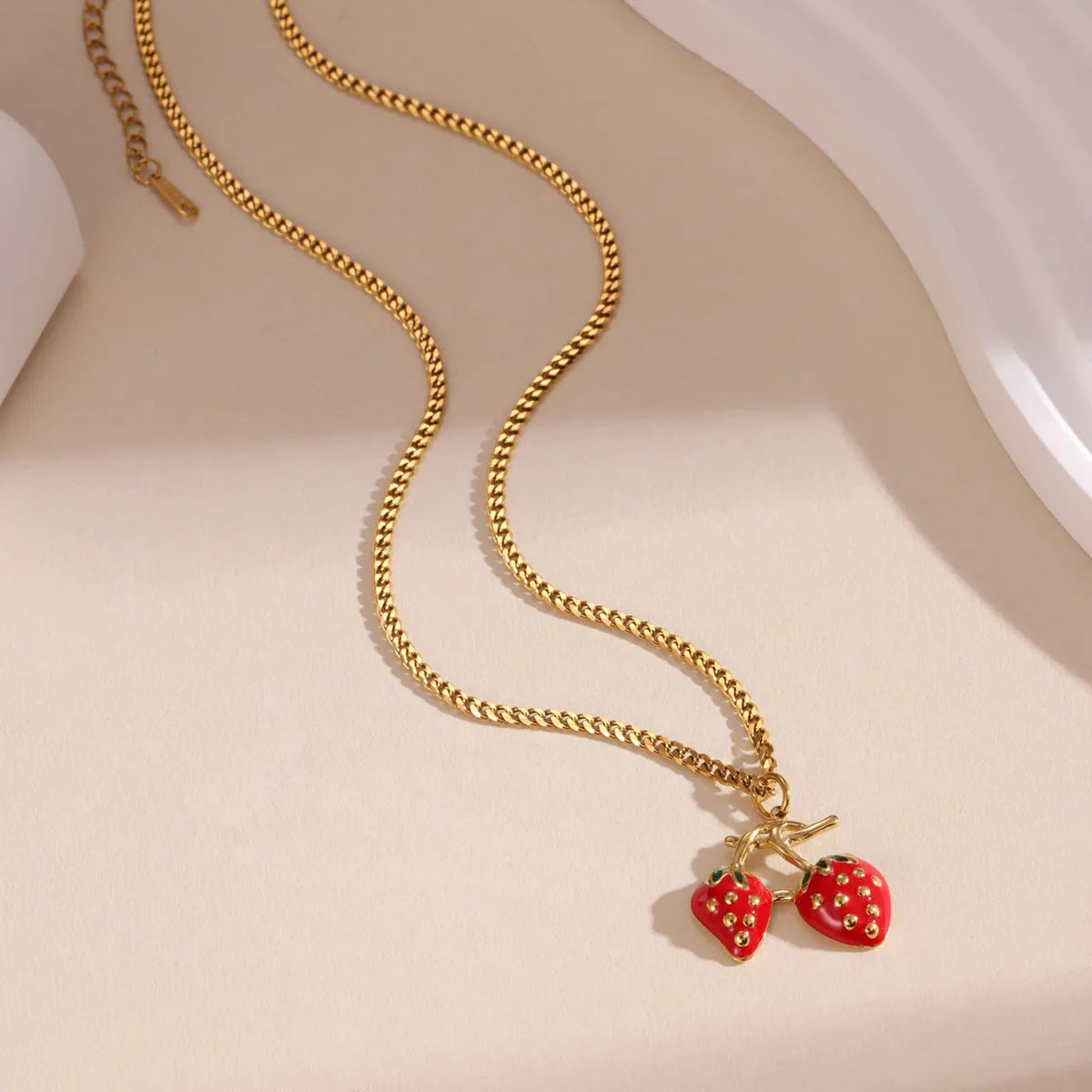 Strawberry necklace pendant in red or white gradient colour on alloy chain