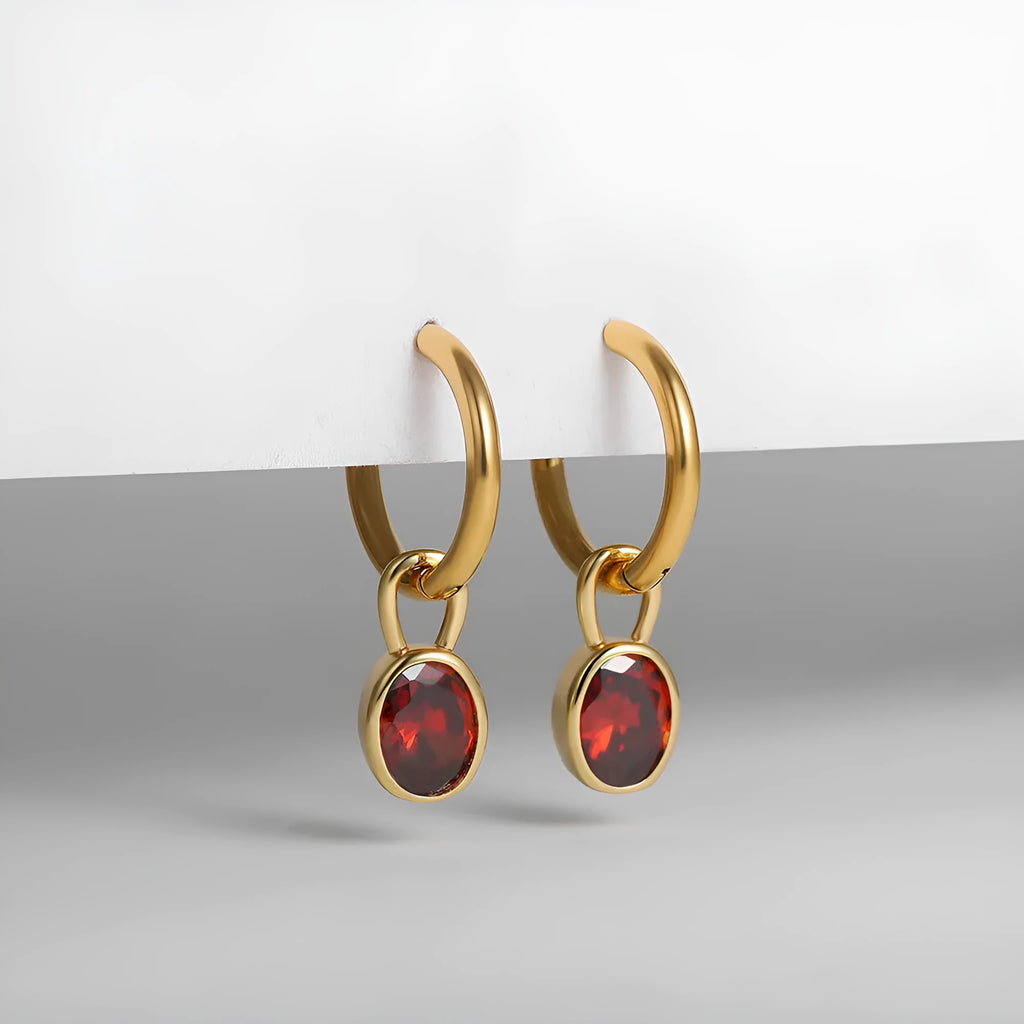 Women's oval zircon earrings in six colours with copper alloy setting and retro styling