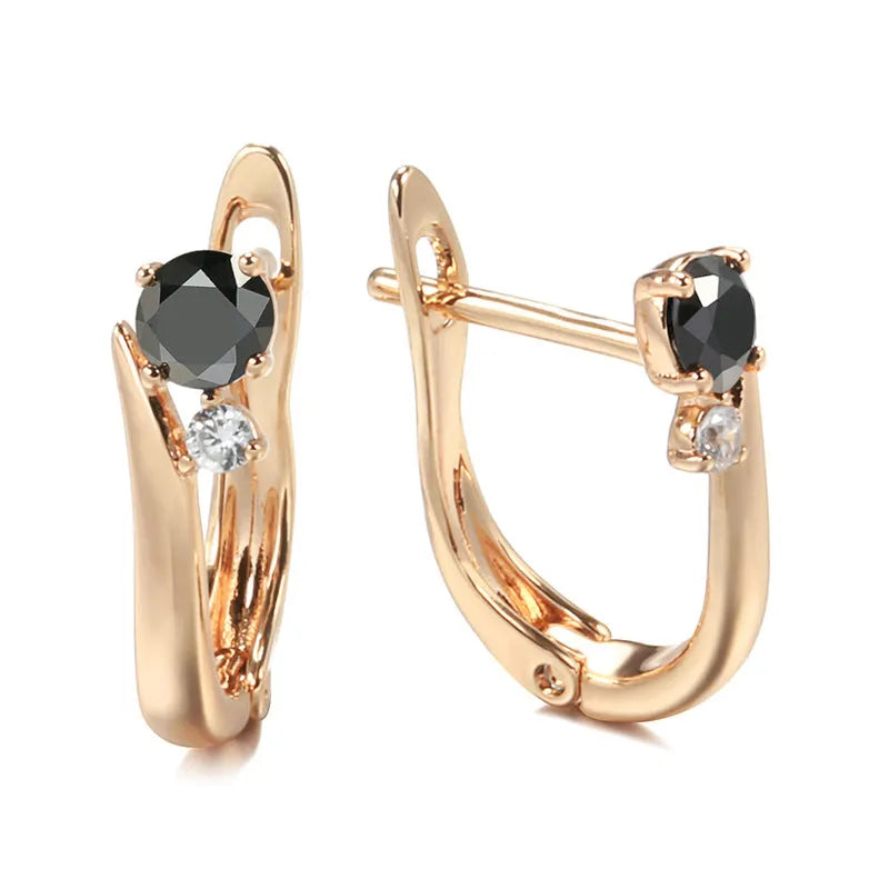 Gold retro geometric drop earrings for women with a gemstone inlay.