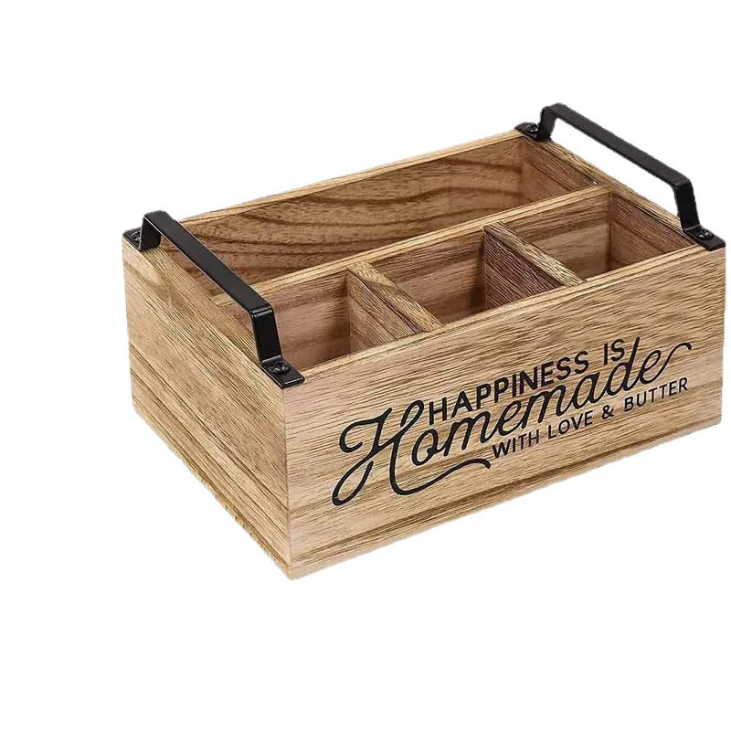 Wooden kitchen storage box with grid dividers measuring 23×16.8×10cm
