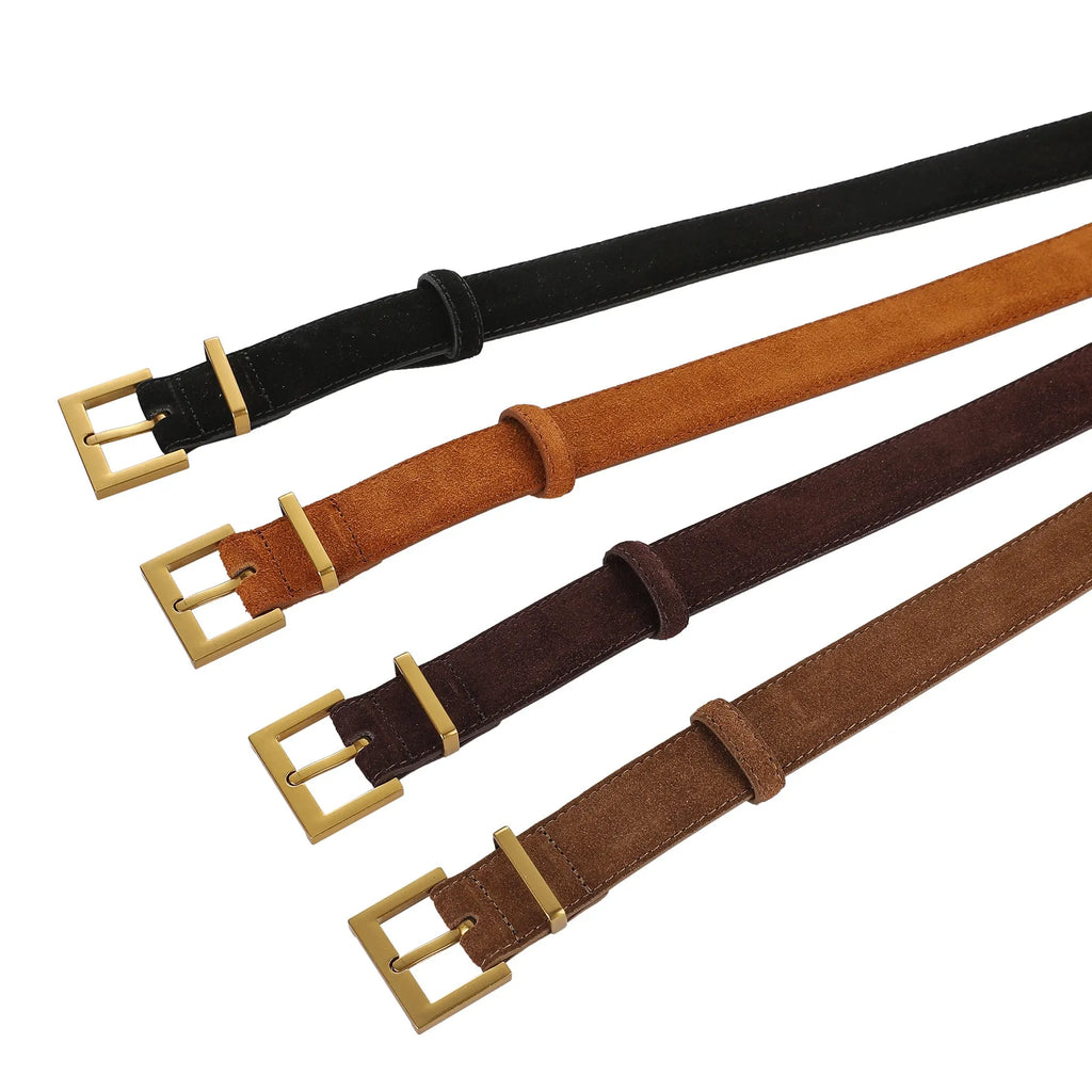 Ladies' genuine leather belt with quadrilateral pin buckle in black, 100cm length