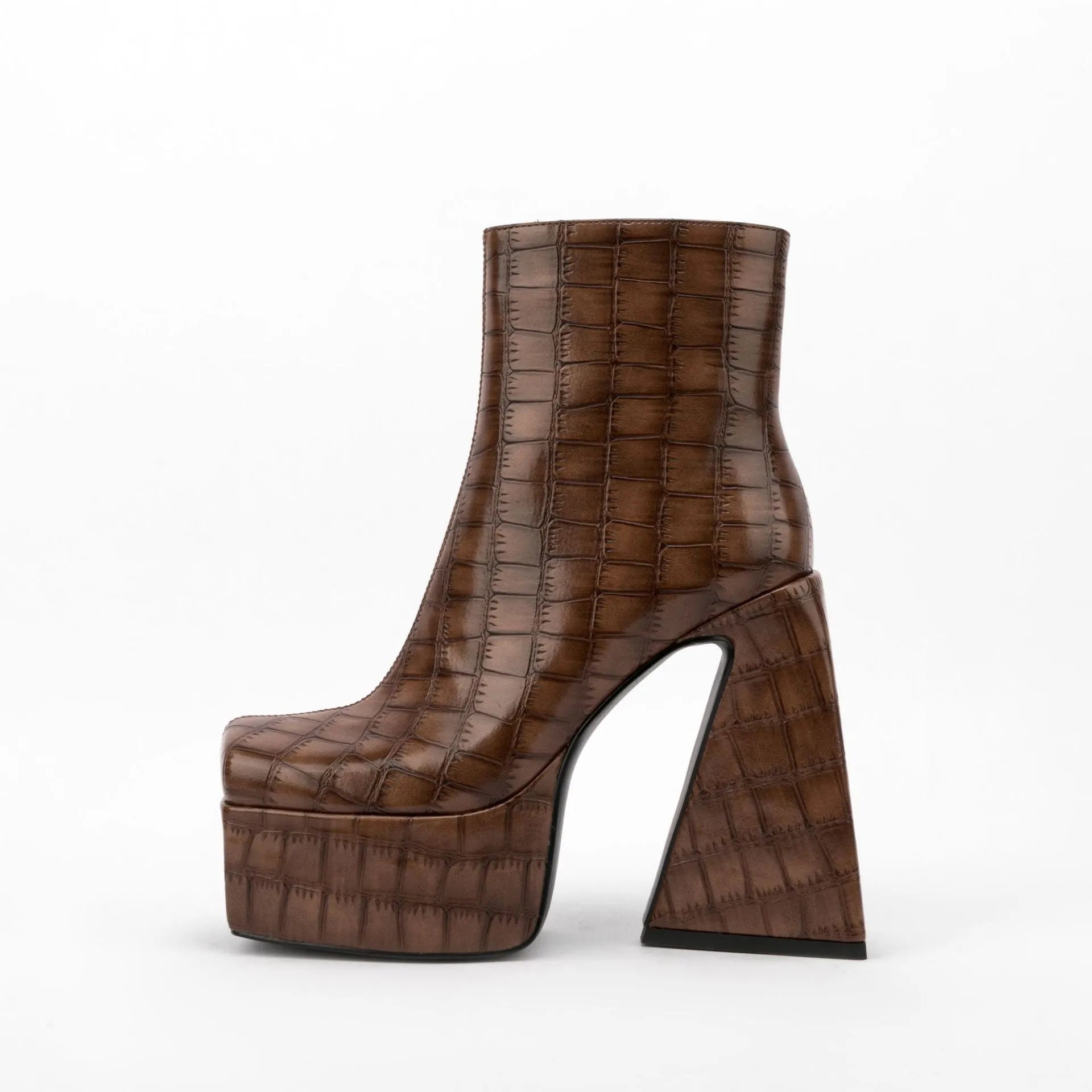 Women's ankle boot with high heel in solid colour options of red, green, black, beige, or brown