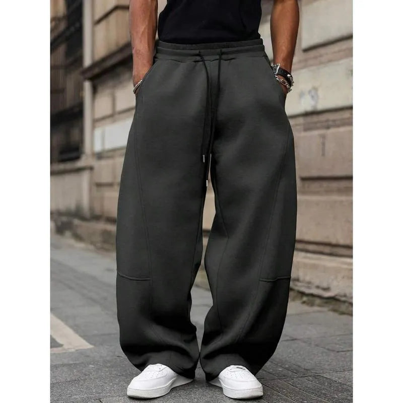 Men's straight-leg trousers with high waist elastic fit in bamboo fibre rabbit fur blend