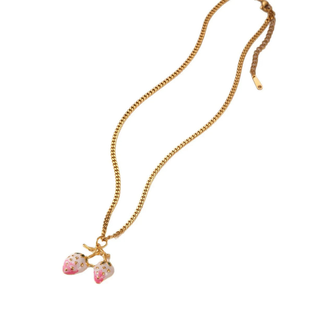Strawberry necklace pendant in red or white gradient colour on alloy chain
