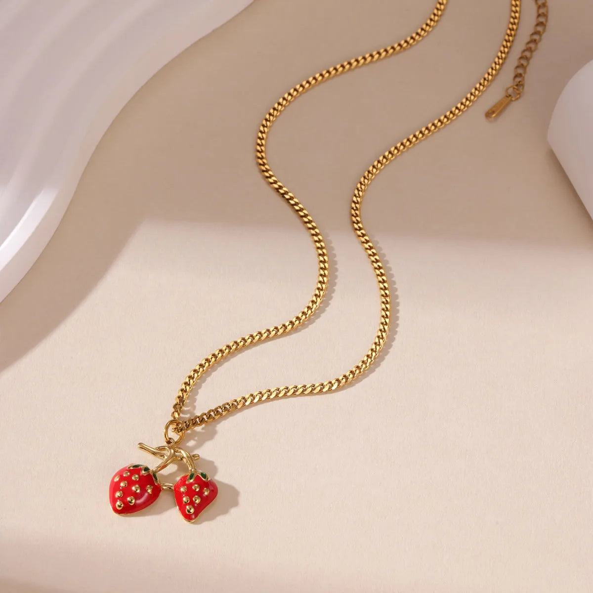 Strawberry necklace pendant in red or white gradient colour on alloy chain