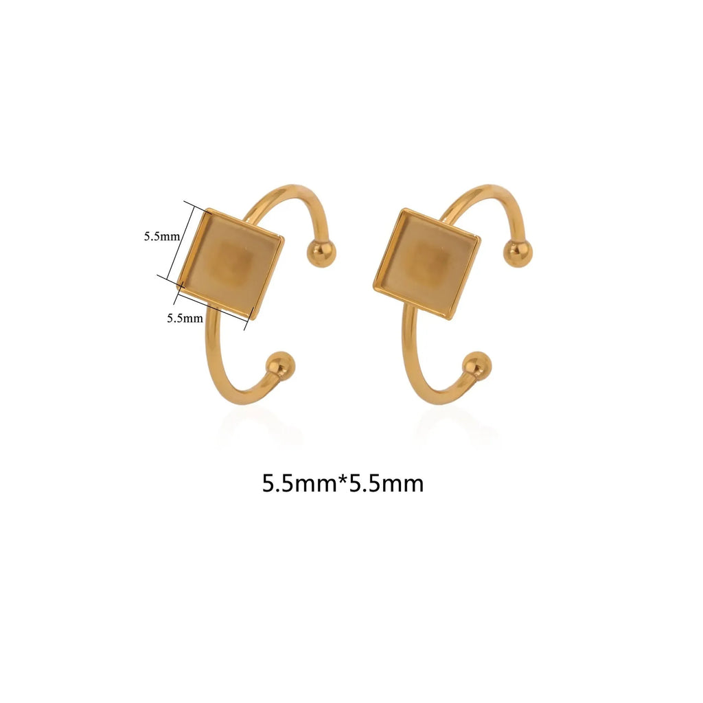 Golden electroplated stainless steel ring settings in various shapes and sizes with ring holder for DIY jewellery