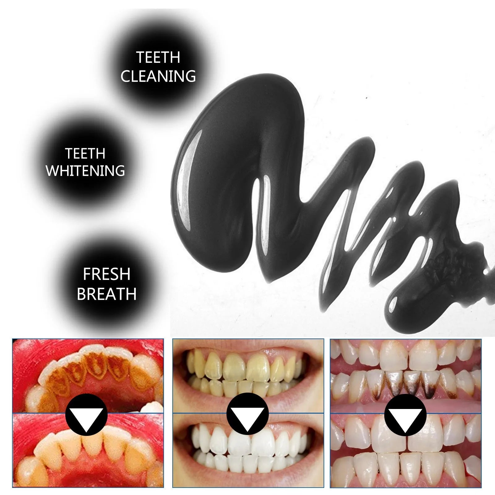 Bamboo charcoal bright white toothpaste tube showing 30ml capacity and stain removal function