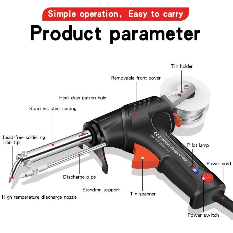 G102 soldering gun kit with light, five-piece electronic repair set in black