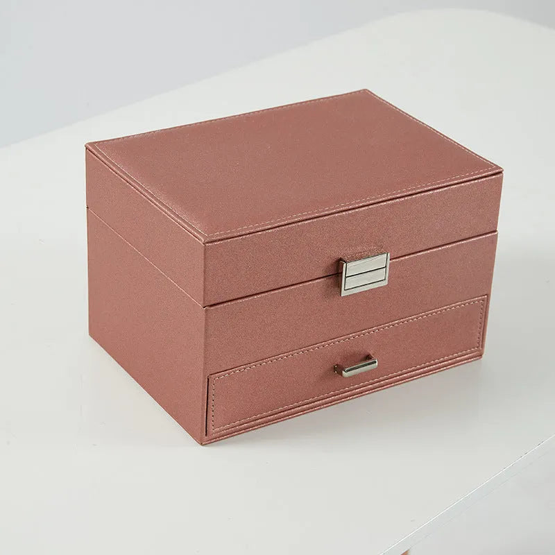 European style PU leather jewellery storage box in black, pink, rose gold or beige