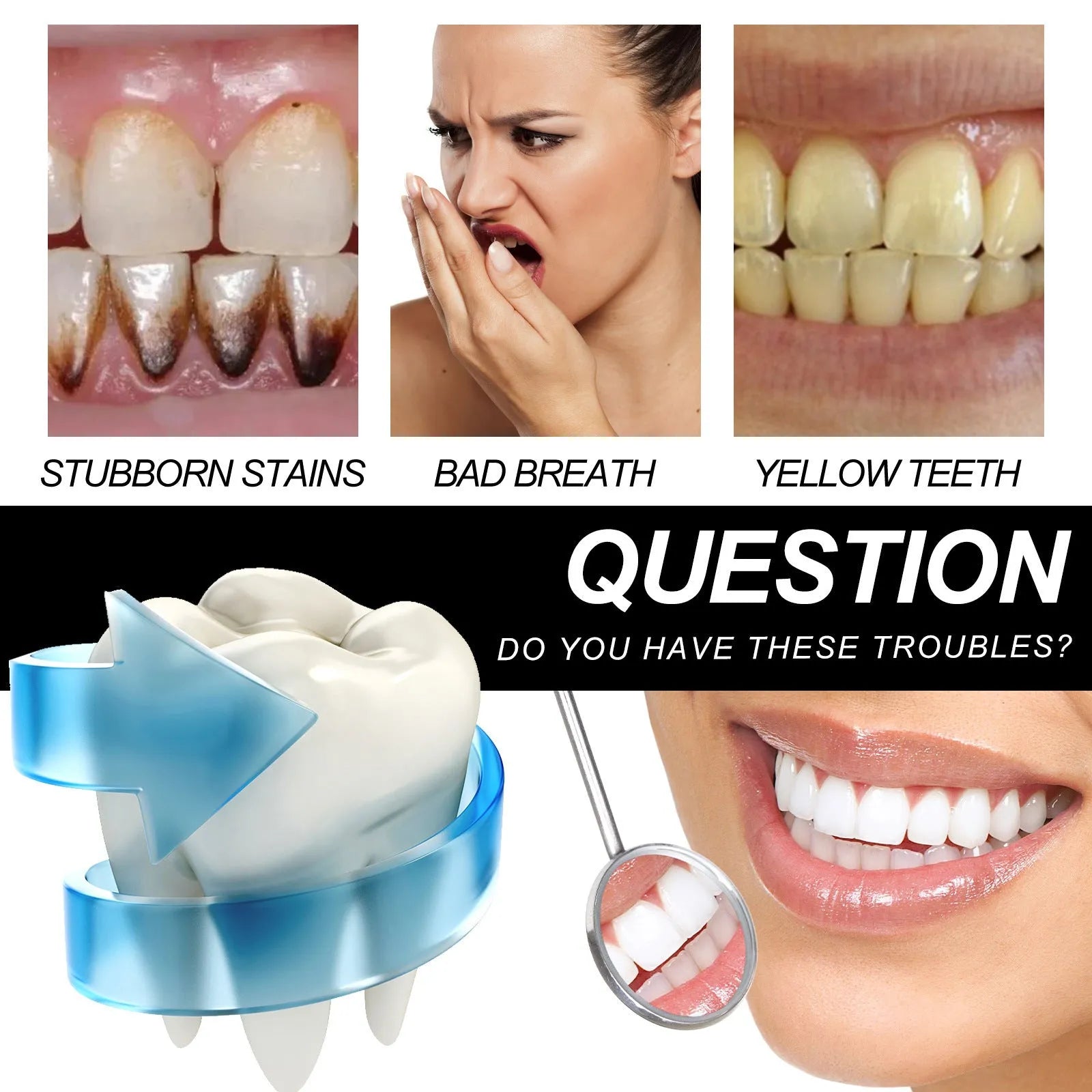 Bamboo charcoal bright white toothpaste tube showing 30ml capacity and stain removal function