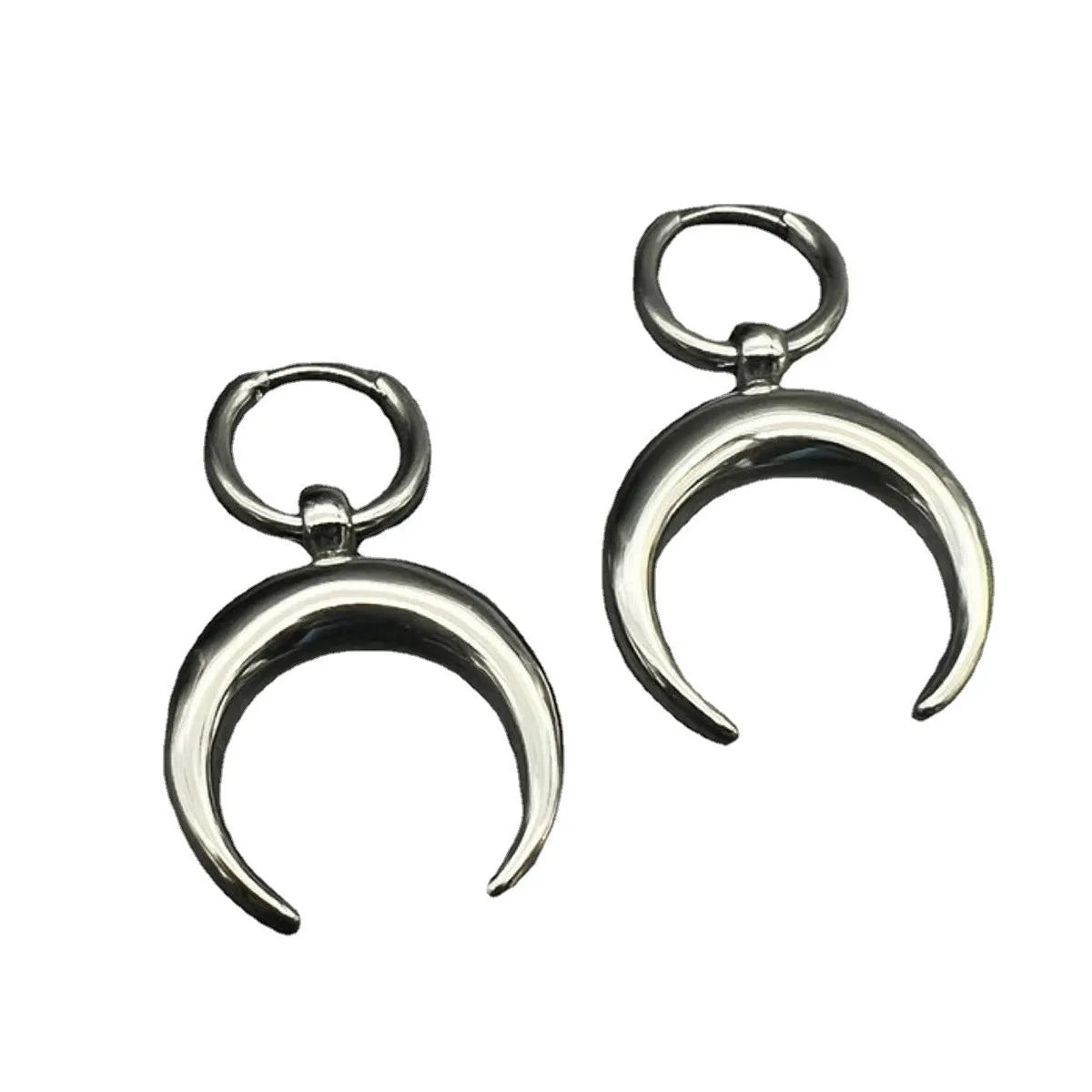 Silver vintage gothic moon hoop earrings with 18K gold-plated alloy and punk style geometric design