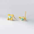 Women's geometric cross quadrangle stud earrings in 925 silver with butterfly clutch closures